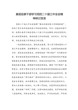 基层巡察干部学习党的二十届三中全会精神研讨发言.docx