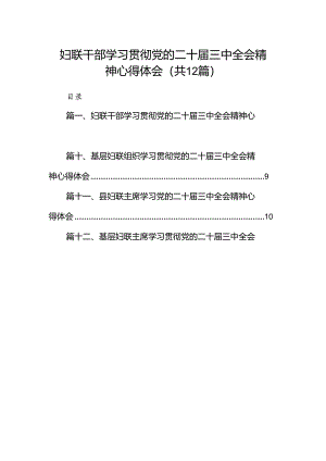 妇联干部学习贯彻党的二十届三中全会精神心得体会12篇（精编版）.docx