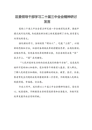 区委领导干部学习二十届三中全会精神研讨发言.docx