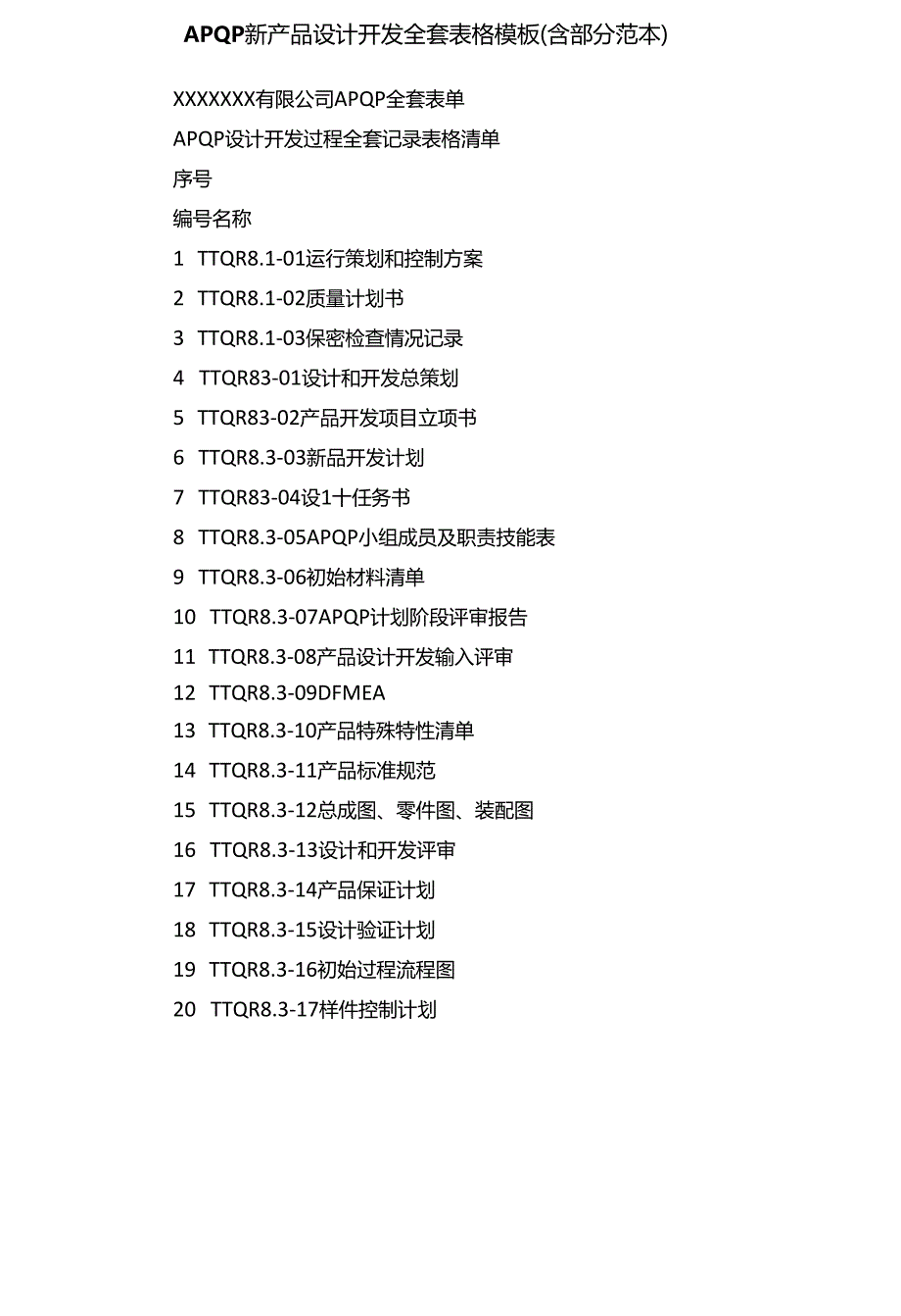 APQP新产品设计开发全套表格模板（含部分范本）.docx_第1页