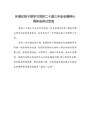 乡镇纪检干部学习党的二十届三中全会精神心得体会研讨发言.docx