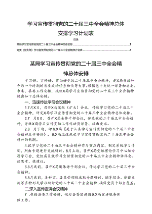 学习宣传贯彻党的二十届三中全会精神总体安排学习计划表.docx