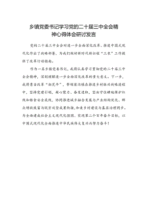 乡镇党委书记学习党的二十届三中全会精神心得体会研讨发言范文.docx