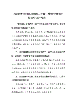 公司党委书记学习党的二十届三中全会精神心得体会研讨发言.docx