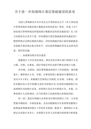 关于进一步加强统计基层基础建设的意见.docx
