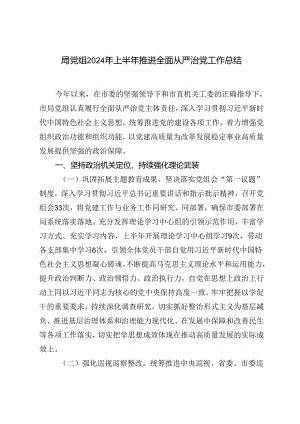 2篇范文 局党组2024年上半年推进全面从严治党工作总结.docx