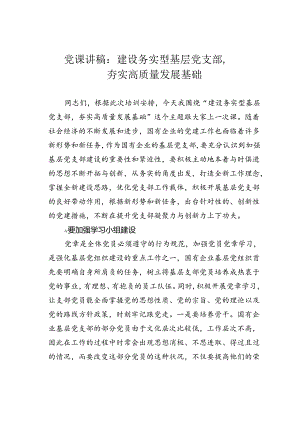 党课讲稿：建设务实型基层党支部夯实高质量发展基础.docx