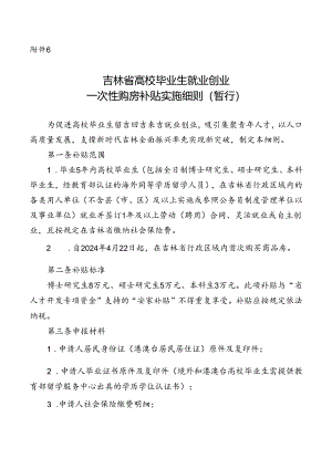 吉林省高校毕业生就业创业一次性购房补贴实施细则（暂行）.docx