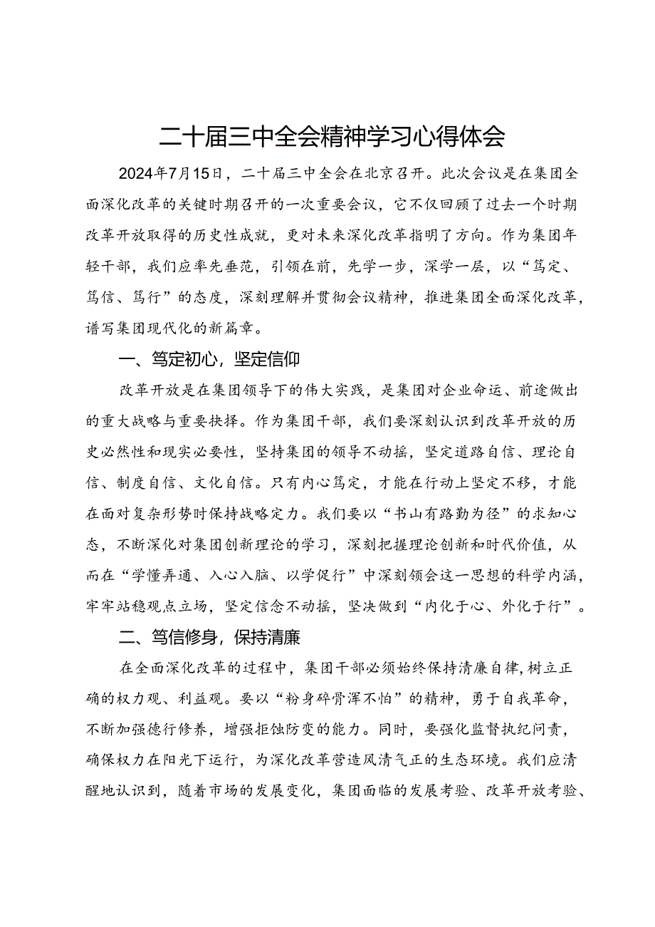公司年轻干部二十届三中全会精神学习心得体会.docx_第1页