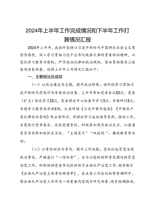 2024年上半年工作完成情况和下半年工作打算情况汇报.docx