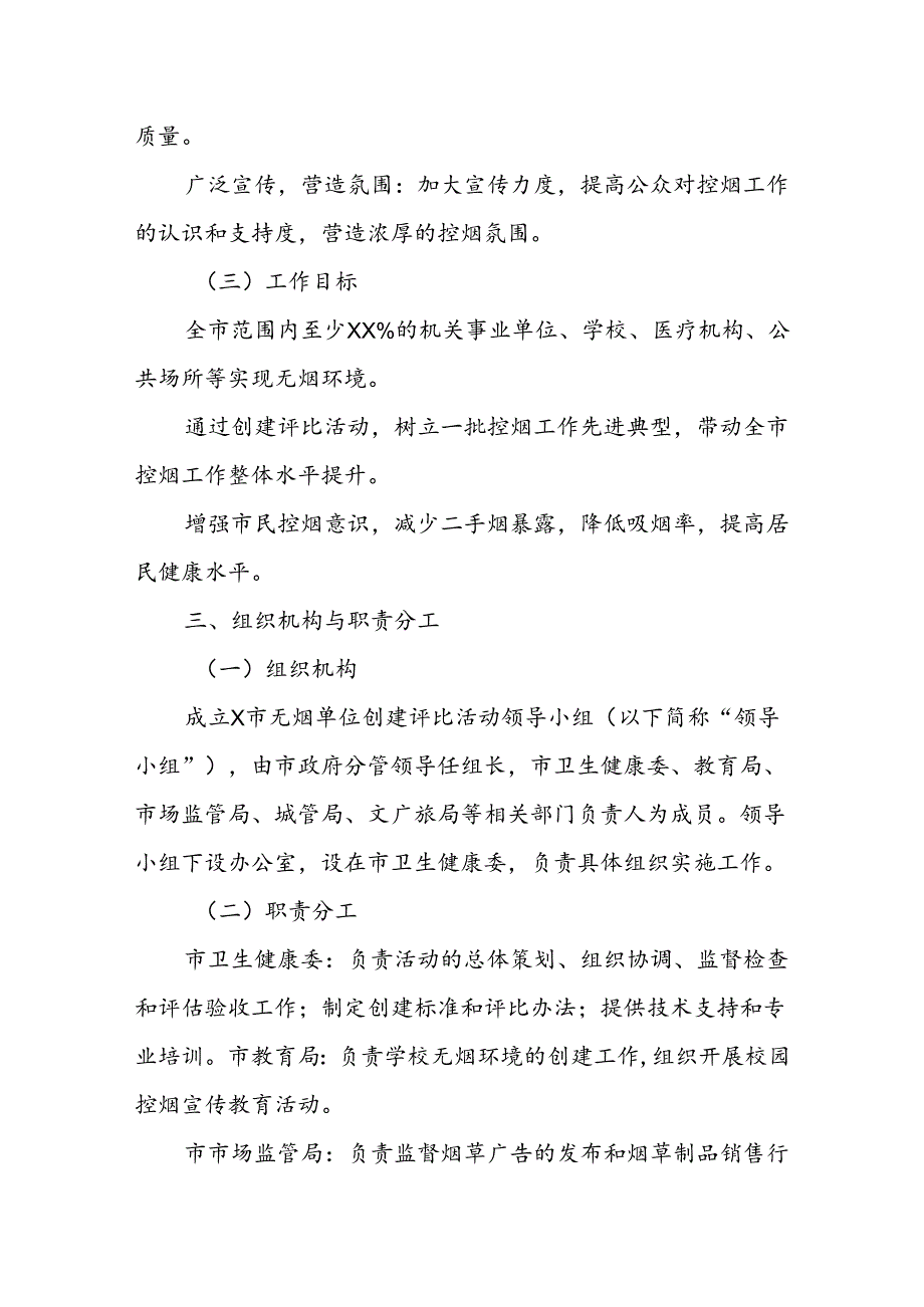 X市关于开展2024年全市无烟单位创建评比活动工作的实施方案.docx_第2页