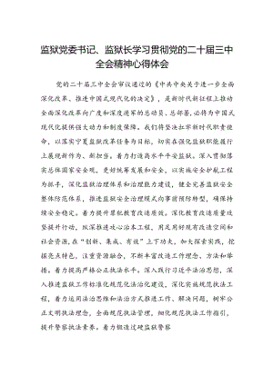 监狱党委书记、监狱长学习贯彻党的二十届三中全会精神心得体会.docx