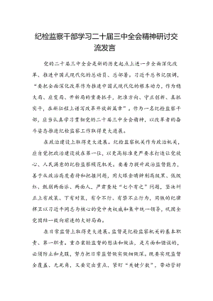 纪检监察干部学习二十届三中全会精神研讨交流发言.docx