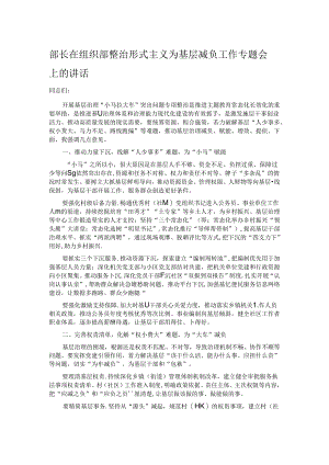 部长在组织部整治形式主义为基层减负工作专题会上的讲话.docx