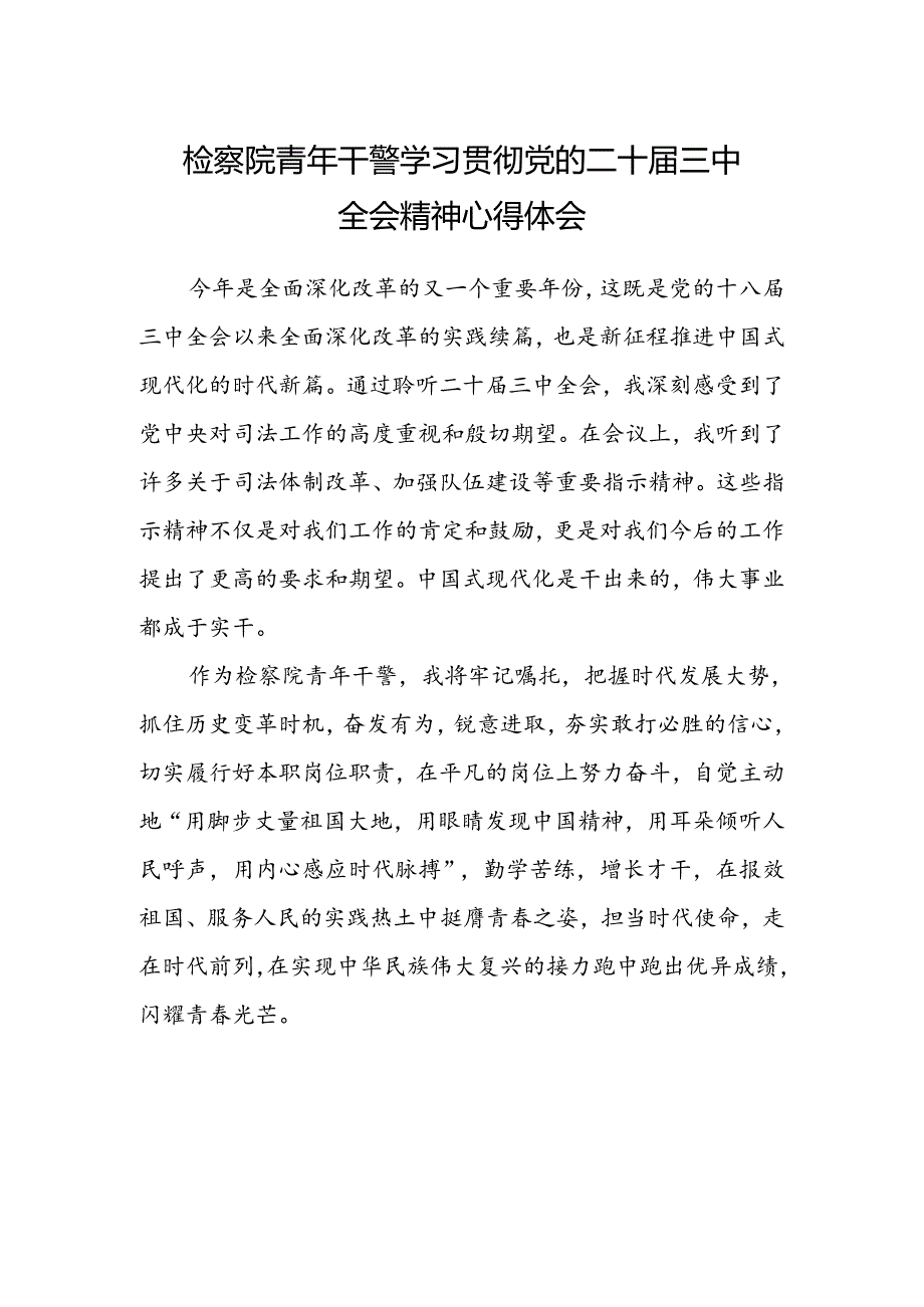 检察院青年干警学习贯彻党的二十届三中全会精神心得体会.docx_第1页