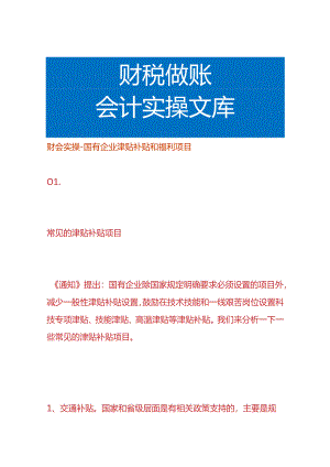 财会实操-国有企业津贴补贴和福利项目.docx