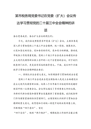某市税务局党委书记在党委（扩大）会议传达学习贯彻党的二十届三中全会精神的讲话1.docx
