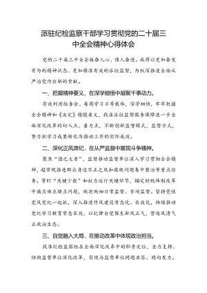 派驻纪检监察干部学习贯彻党的二十届三中全会精神心得体会.docx