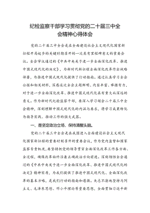 纪检监察干部学习贯彻党的二十届三中全会精神心得体会(6).docx