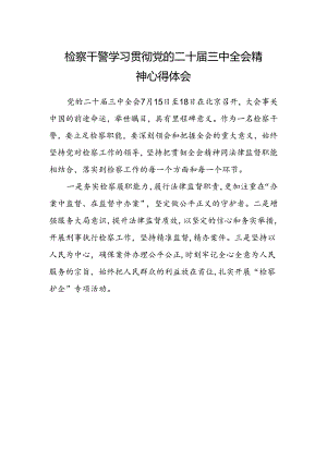 检察干警学习贯彻党的二十届三中全会精神心得体会范本 .docx