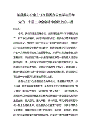 某县委办公室主任在县委办公室学习贯彻党的二十届三中全会精神会议上的讲话.docx