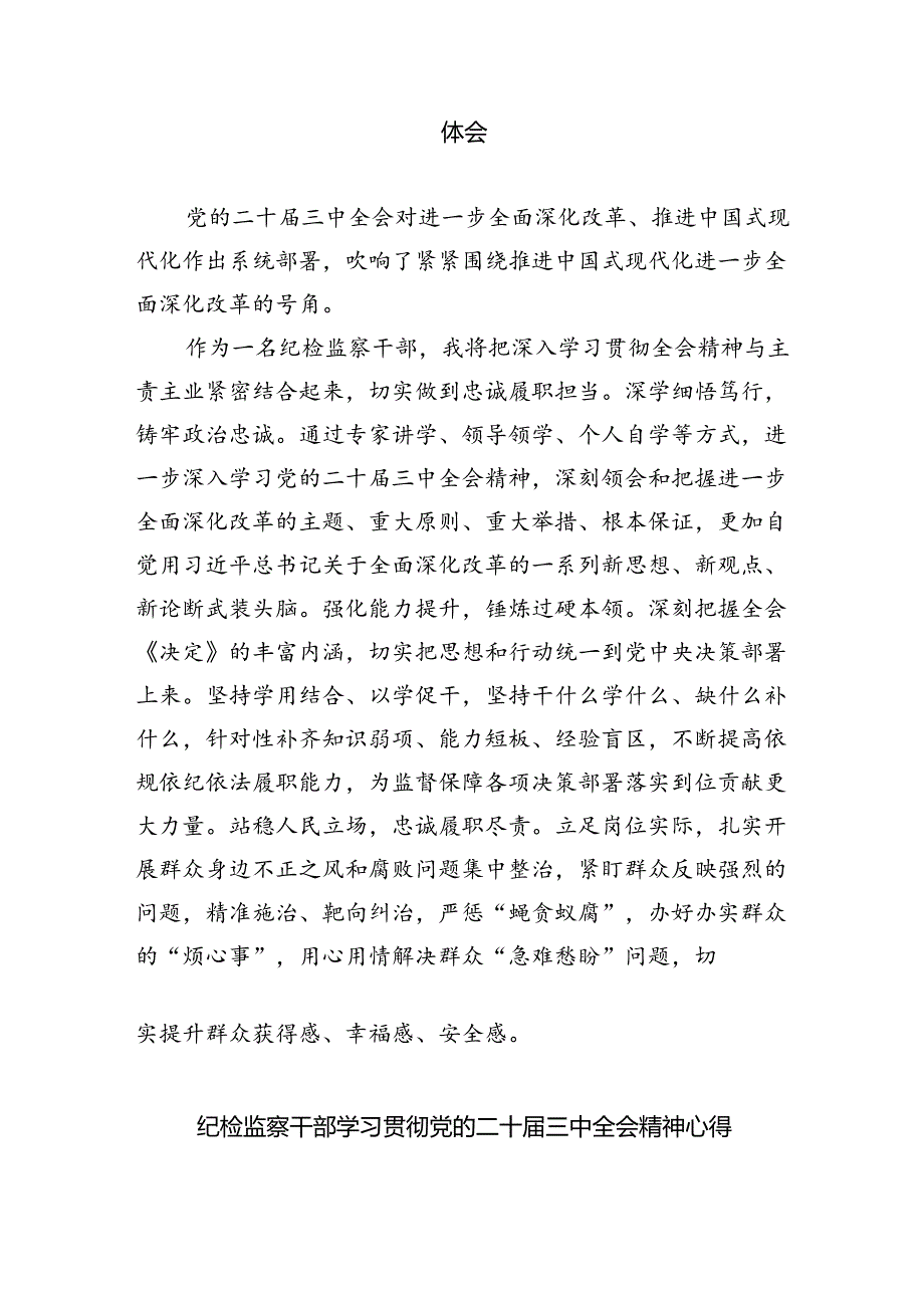 纪检干部学习二十届三中全会精神研讨交流发言（共八篇选择）.docx_第3页