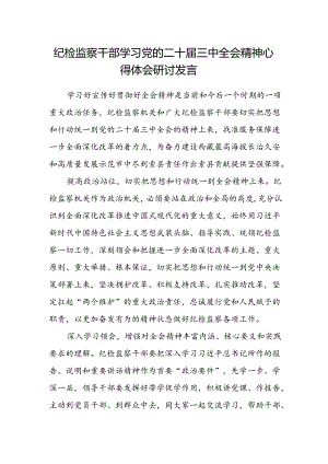 纪检监察干部学习党的二十届三中全会精神心得体会研讨发言.docx