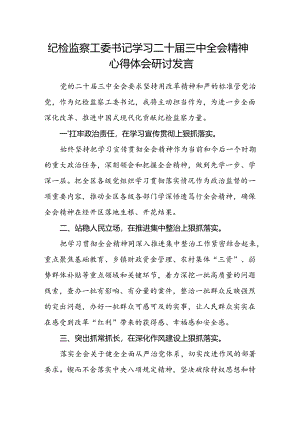 纪检监察工委书记学习二十届三中全会精神心得体会研讨发言.docx