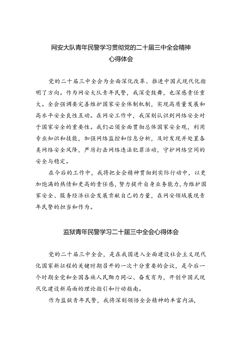 网安大队青年民警学习贯彻党的二十届三中全会精神心得体会(共五篇).docx_第1页