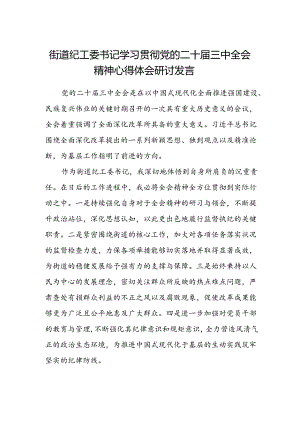 街道纪工委书记学习贯彻党的二十届三中全会精神心得体会研讨发言.docx