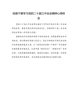 检察干警学习党的二十届三中全会精神心得体会 .docx
