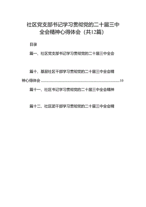 社区党支部书记学习贯彻党的二十届三中全会精神心得体会12篇（详细版）.docx