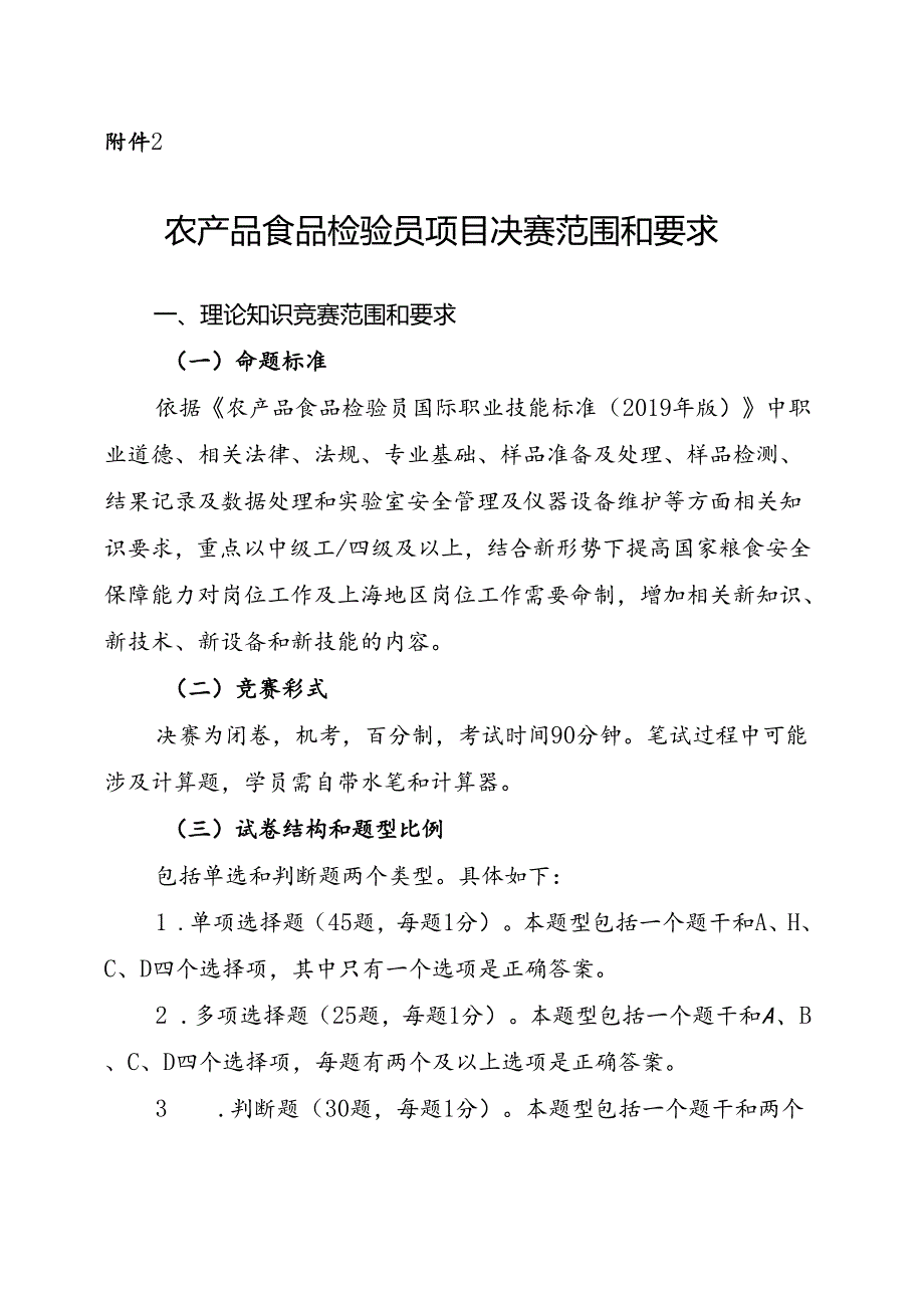粮食行业职业技能竞赛农产品食品检验员项目决赛范围和要求.docx_第1页