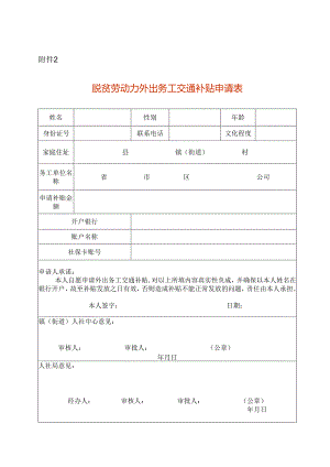 脱贫劳动力外出务工交通补贴申请表.docx