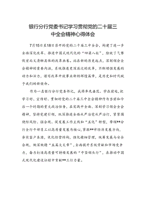 银行分行党委书记学习贯彻党的二十届三中全会精神心得体会.docx