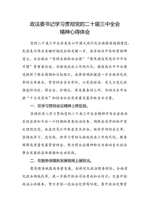 政法委书记学习贯彻党的二十届三中全会精神心得体会.docx