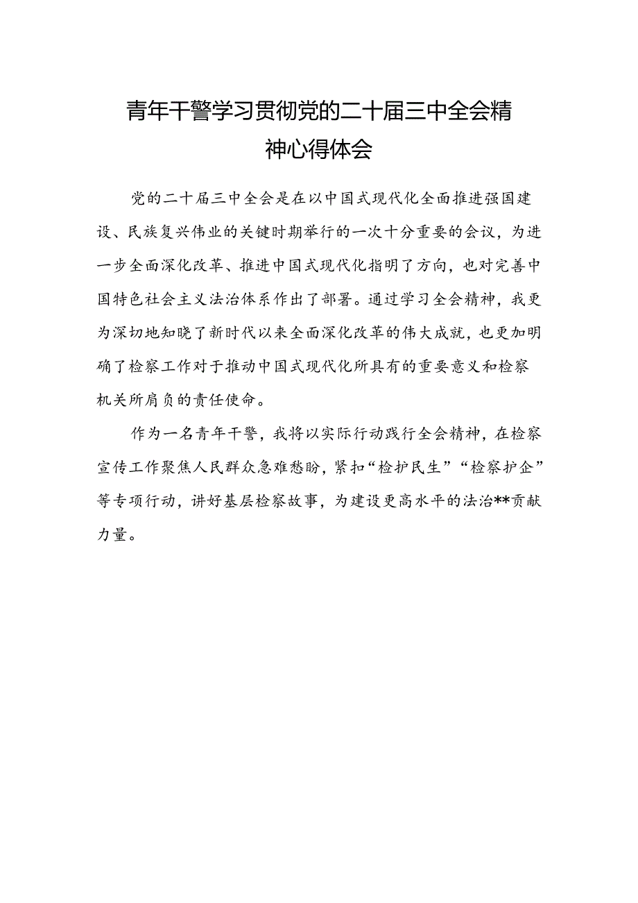 青年干警学习贯彻党的二十届三中全会精神心得体会 .docx_第1页