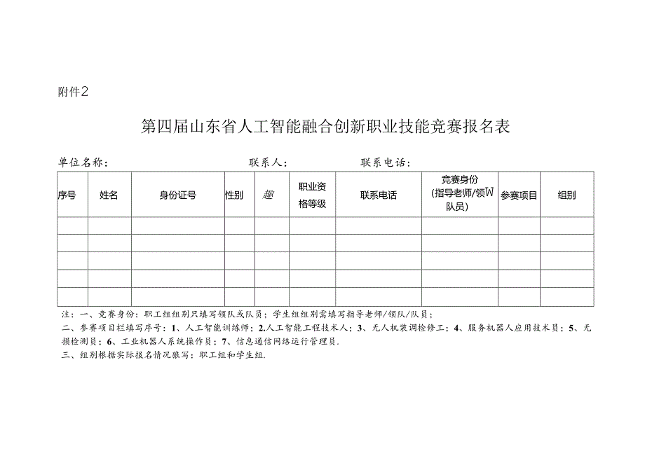 第四届山东省人工智能融合创新职业技能竞赛报名表.docx_第1页