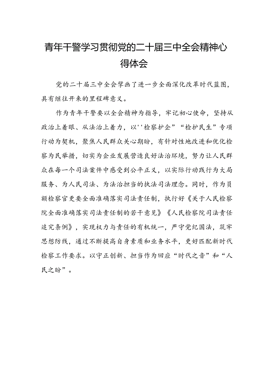 青年干警学习贯彻党的二十届三中全会精神心得体会.docx_第1页