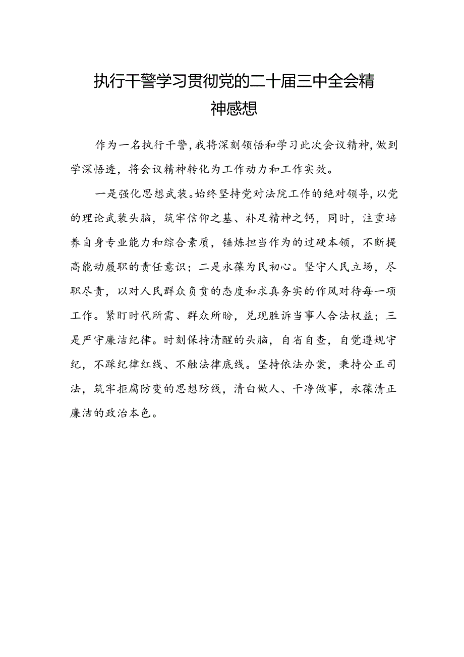 执行干警学习贯彻党的二十届三中全会精神感想.docx_第1页