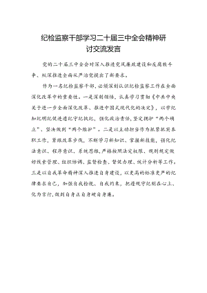 纪检监察干部学习二十届三中全会精神研讨交流发言 .docx