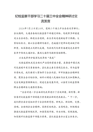纪检监察干部学习二十届三中全会精神研讨交流发言范文.docx
