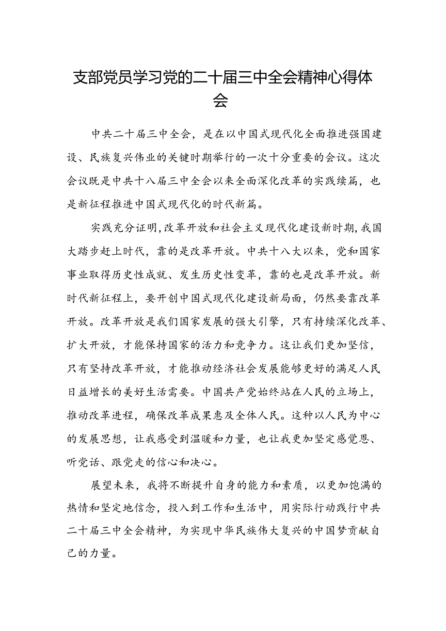 支部党员学习党的二十届三中全会精神心得体会.docx_第1页
