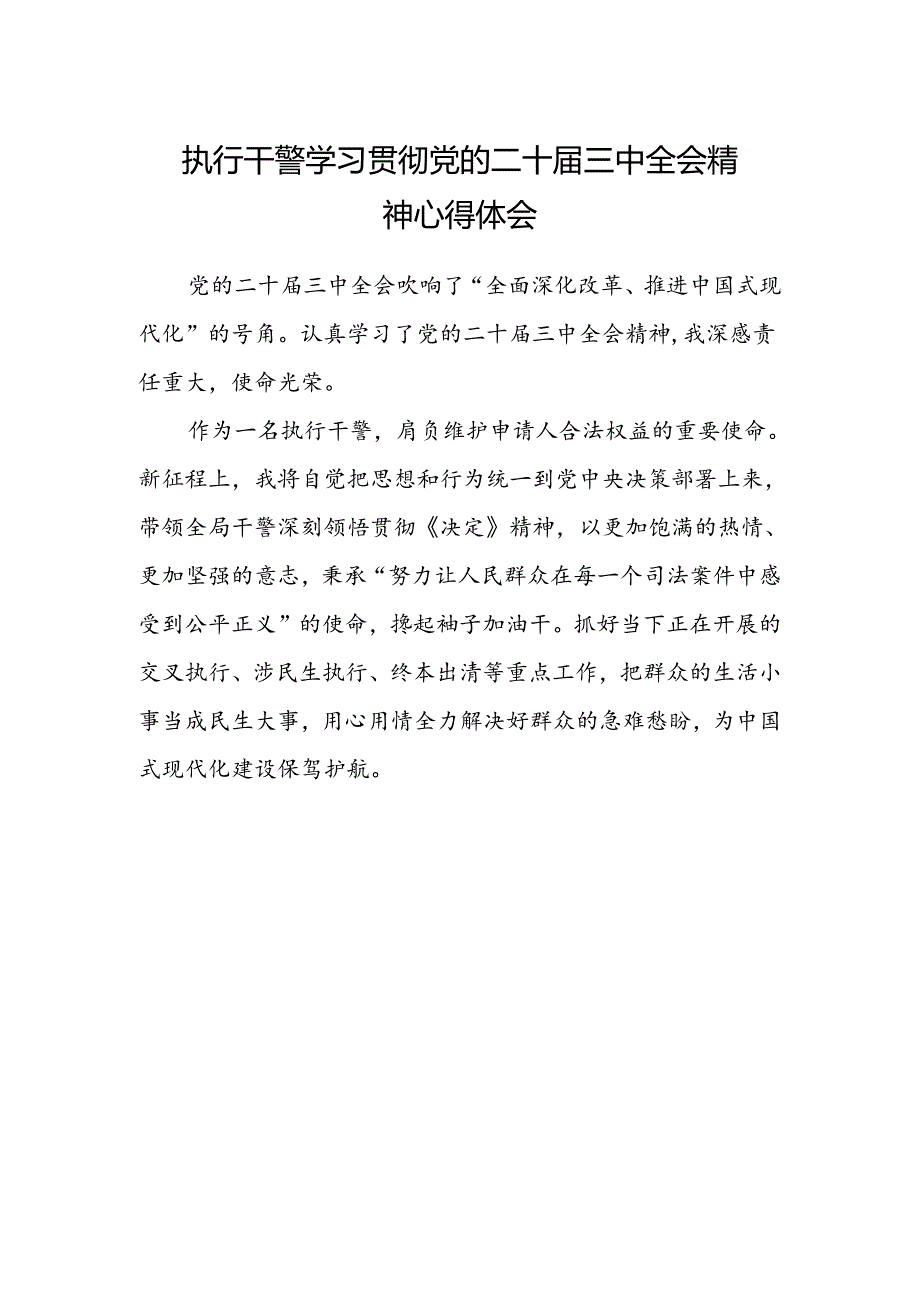 执行干警学习贯彻党的二十届三中全会精神心得体会.docx_第1页