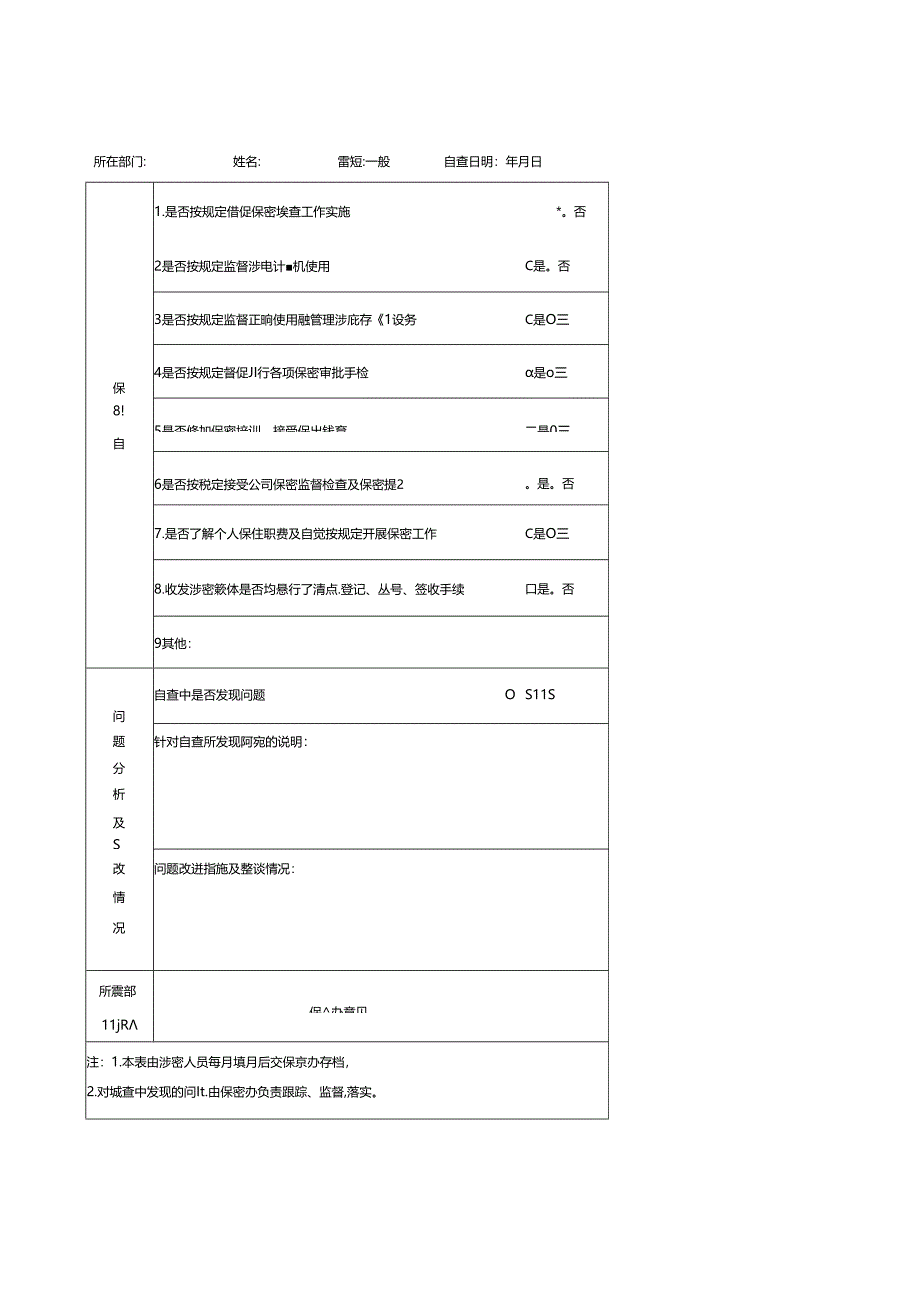 涉密人员月度保密自查表.docx_第1页