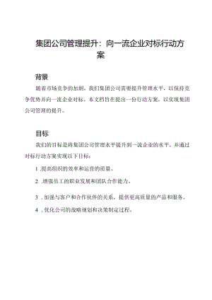 集团公司管理提升：向一流企业对标行动方案.docx