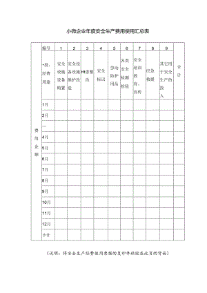 小微企业年度安全生产费用使用汇总表.docx