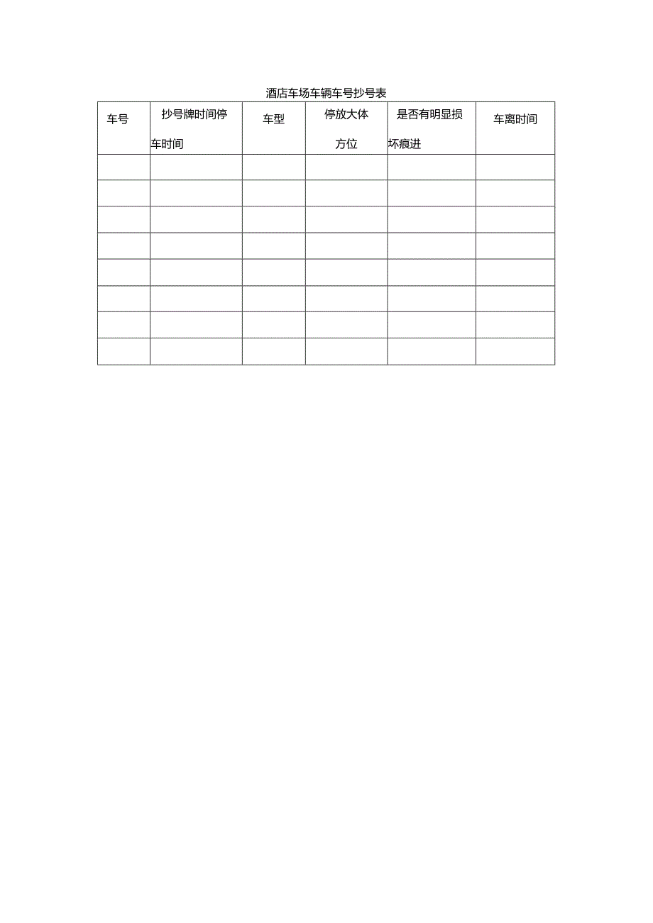 酒店车场车辆车号抄号表.docx_第1页