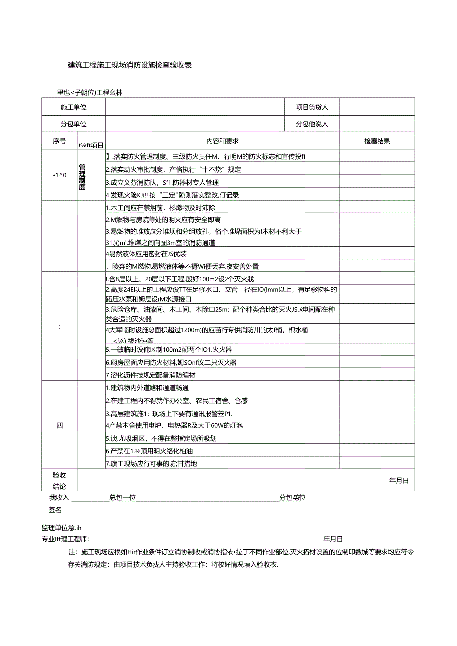 建筑工程施工现场消防设施检查验收表.docx_第1页