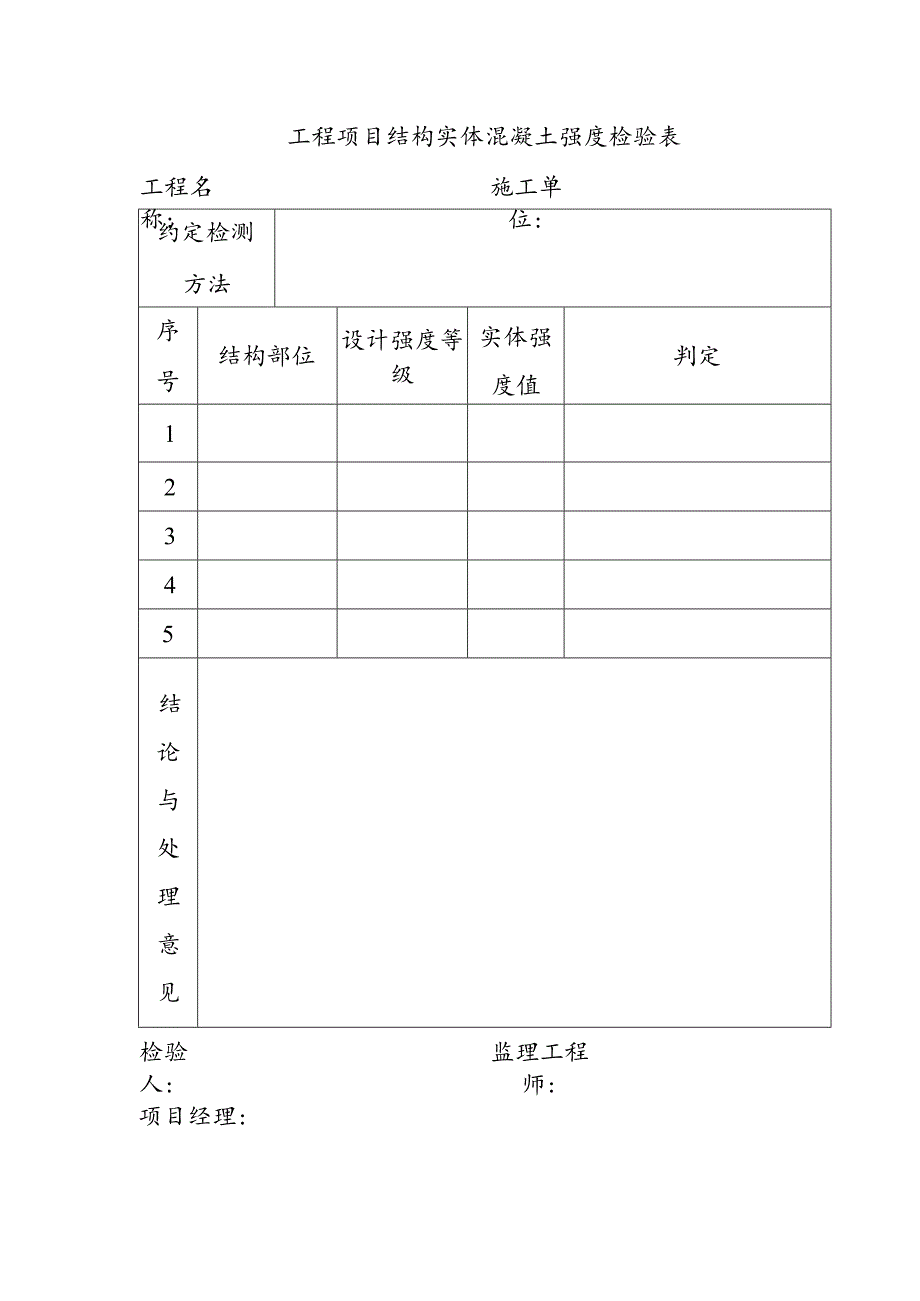 工程项目结构实体混凝土强度检验表.docx_第1页